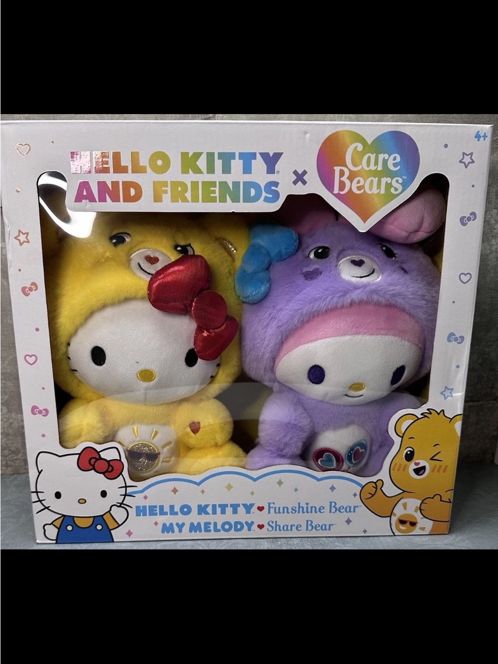 Care Bears x Hello Kitty Plush 2 Pack - Hello Kitty as Funshine Bear & My Melody